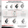 Service Caster 6 Inch Kingpinless Rubber on Aluminum Wheel Caster Swivel Locks 2 Brakes, 2PK SCC-KP30S620-RAR-BSL-2-SLB-2